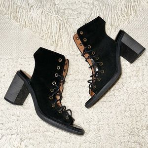 JEFFREY CAMPBELL x Free People black suede leather lace up ankle booties 8.5